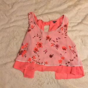 Bright salmon coral & white crop top